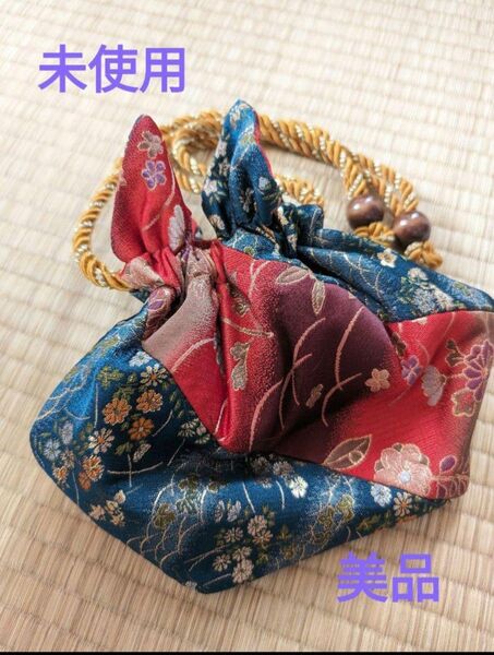 美品 マチ広め 大容量 巾着 金糸 フォーマル 豪華 正絹 和装小物 昭和レトロ