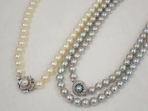 UH1648{1 jpy } natural book@ pearl necklace 2 point stop metal fittings SILVER stamp have Akoya fresh water pearl 38.2g 92g