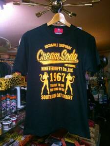 Lサイズ1967ダブル立ちネコクリームソーダTシャツ検索タチネコCREAMSODAロカビリーブラックキャッツビスキャッツピンクドラゴン昭和レトロ