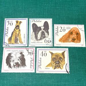 POLSKA ポーランド 切手 犬 動物 ５種セット 使用済み