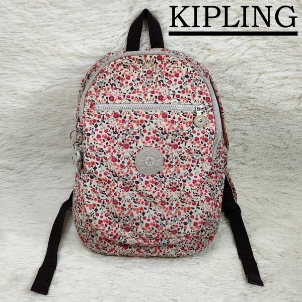 Kipling キプリング 花柄 リュック マルチカラー ホワイト レッド オレンジ ピンク 白 赤 K12474-C69 リュックサック バックパック 鞄
