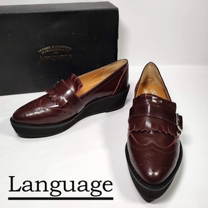  unused goods Language Language wing chip thickness bottom Loafer lady's 23.5cm original leather shoes Brown tea color shoes business brand 