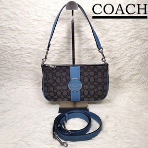 新品未使用 COACH コーチ C8306 ロニー バゲット シグネチャー キャンバス×レザー 2WAY ハンドバッグ ショルダーバッグ ブルー×グレー系