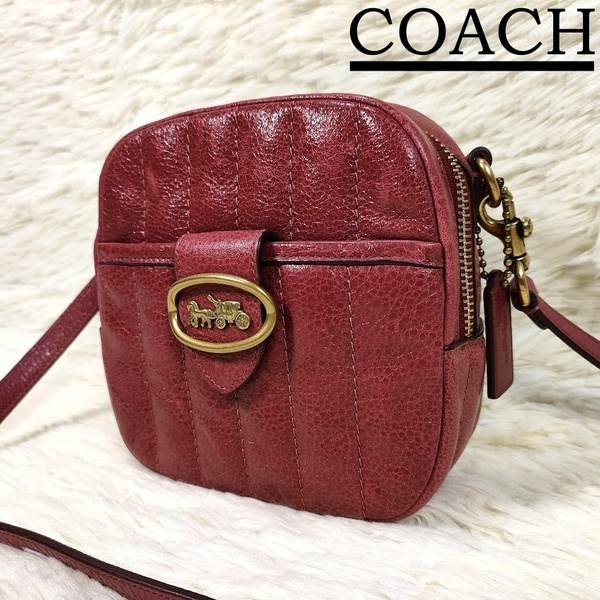 極美品 COACH コーチ ミニショルダーバッグ 馬車 レザー ゴールド金具 レッド 赤 88230 カメラバッグ 