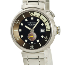 【3年保証】 ルイヴィトン タンブール ダイビング デイト Q1031 黒 茶 シェル 回転式インナーベゼル 自動巻き メンズ 腕時計_画像1
