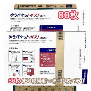 ☆新品ネコポス用ダンボールケースに折り曲げず梱包☆ 『ゆうパケットポストmini 専用封筒 80枚（50枚帯封つき+30枚バラ）』