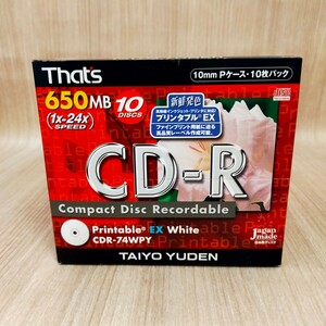 太陽誘電 CD-R That's CDR-74WPY 650MB 10DISCS データ用 プリンタブル 日本製 1〜24倍速 TAIYO YUDEN 【未開封品】　希少　当時物