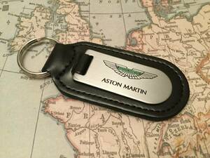  немедленная уплата Aston Martin ASTON MARTIN Logo чёрная кожа & серебряный plate брелок для ключа { бесплатная доставка }