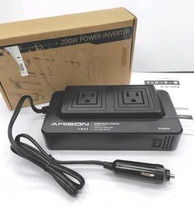 ★【在庫処分価格】Amison インバーター 200w シガーソケットコンセント カーコンバーター ACコンセント2口 USB 4ポート☆T04-192a