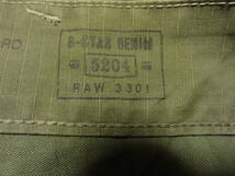 格安レア・G-STAR RAW 3301 5204(ジースター)・グリーンカーキ系ダメージ加工地・膝部3D立体裁断切替縫製高級カーゴ系パンツ 33 W86cm位_画像6