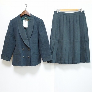 #anc レリアン Leilian スカートスーツ ツーピース 13+ 緑系 ダブル プリーツ シンプル 大きいサイズ レディース [869919]