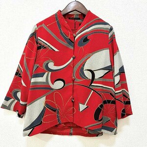 #ancsisendou poetry ..BY HITOSHI ensemble red series gray yellow color crepe-de-chine total pattern jacket do Le Mans 7 minute sleeve lady's [874527]
