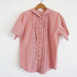 #SNC Pink House Pinkhouse Рубашка / блузка M Red White Gingham Check Pico Flyl Food Ladies [871067]