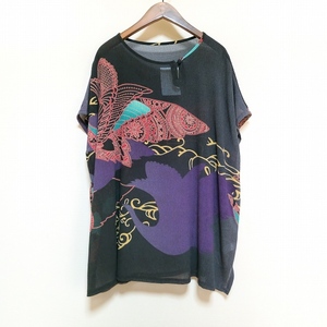 #sncsisendouhitosi Tamura poetry .. tunic black multi do Le Mans sleeve short sleeves peace pattern crepe-de-chine lady's [863257]