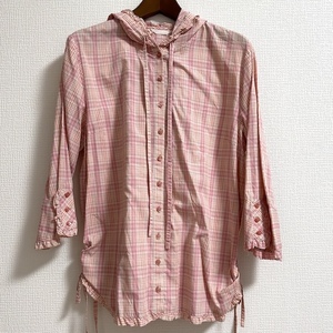 #anc ピンクハウス PINKHOUSE シャツ・ブラウス L ピンク チェック 七分袖 フード付き レディース [871082]