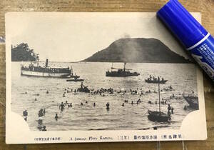 ★貴重★戦前絵葉書 古写真 資料★佐賀 唐津 海水浴場★遊覧船 海水浴客★大正後期～昭和初期