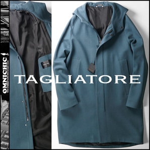 秋冬レアモデルWAYLON■新品13万【TAGLIATORE】タリアトーレ22-23AWウールカシミヤ/清潔感抜群!ピーコックブルーフーデッドコート48/M~L