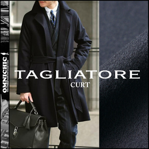 秋冬人気モデルネイビーCURT■新品13万【TAGLIATORE】タリアトーレ/22-23AW/なめらかウールカシミヤバルカラーベルテッドコート48/M~L