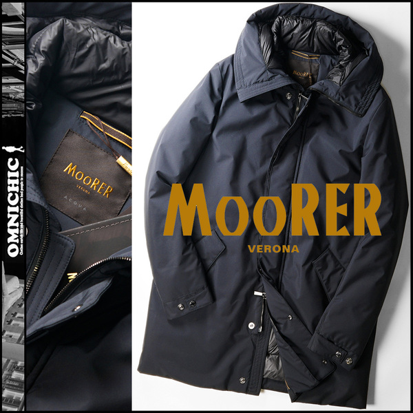 コレを超える品質はない！紳士の頂点30万【MOORER】ムーレーALIBRANDO/一番人気ネイビー色AQUA強撥水フーデッドダウンコートジャケット48/M