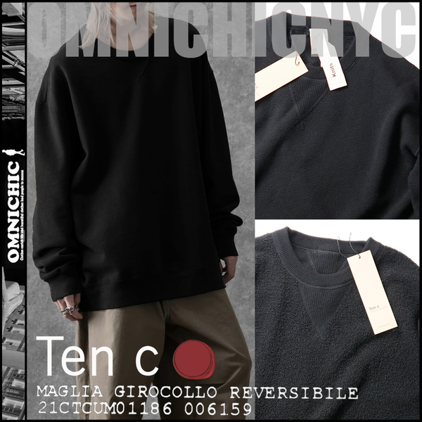 人気のブークレウールリバーシブル■新品6.5万秋冬【TEN-C 】テンシー/イタリア製/Knits/合わせやすさ抜群の両A面ウールニットスウェット50