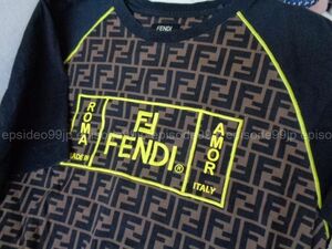  Fendi прекрасный товар * FF Zucca короткий рукав футболка чёрный × Zucca #M