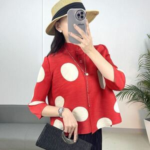  lady's tops pleat shirt ..li ventilation elasticity .. hand entering ... join cheap polka dot pattern adult pretty red color 