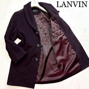 【ほぼ未使用!】幻の美色パープル★稀少XL!! LANVIN ランバン【繊維の宝石】最高級アルパカ 極上ニットツイード ジャケット ロングコート紫