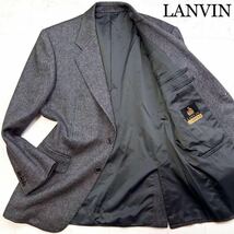 ほぼ未使用【幻の最高級カシミヤ100%】稀少L★LANVIN ランバン【繊維の宝石】テーラードジャケット 艶感立体ツイード メランジ濃グレー黒系_画像1