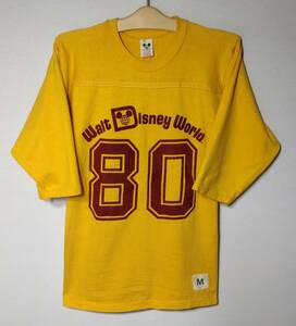 【USED】80's Disney World Flocked Print Football Tee ディズニーワールド フットボール Tee ７分袖 MADE IN USA フロッキープリント