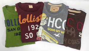 【USED】HOLLISTER S/S T-SHIRTS Ssize 4pc California ホリスター Tシャツ ビンテージ加工 刺繍 ワッペン アップリケ 4枚セット