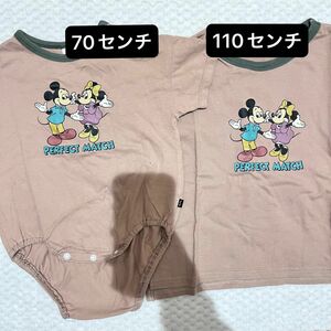 70 110 リンクコーデ 兄弟 姉妹 半袖 ロンパース Tシャツ futafuta ミッキー ディズニー