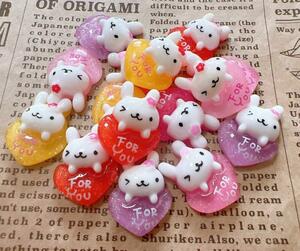 foryou...15 piece deco parts plastic parts lame Heart rabbit 