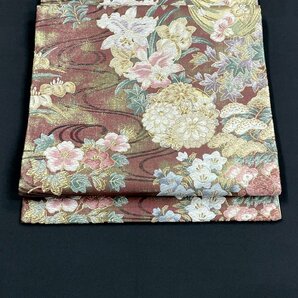 着物月花 唐織 引箔 品のある花 袋帯 六通柄 正絹 金糸 ob1496の画像2