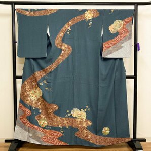 着物月花 絞り 金駒刺繍 金彩 雪輪 小花 訪問着 未使用品 正絹 金糸 共八掛 ki1348の画像1