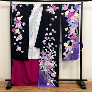 着物月花 金彩 刺繍 ぼかし染 可憐な薔薇 振袖 正絹 金銀糸 共八掛 ki1355の画像5