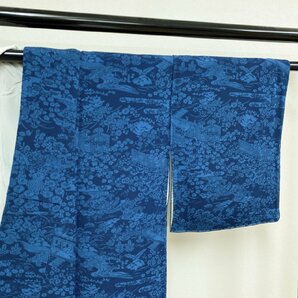 着物月花 香川卓美 本藍染 品のある花 小紋 未使用品 正絹 縮緬 ki1372の画像6