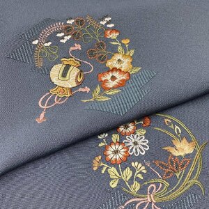  kimono month flower total embroidery goods. exist flower tsukesage unused goods silk ki1376