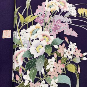 着物月花　作家物　手描き友禅　品のある花　訪問着　正絹　共八掛　パールトーン加工　ki1380