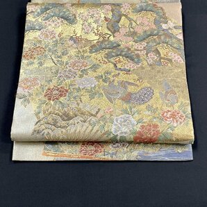 着物月花 西陣あさぎ プラチナ本金箔壱阡八百口織 日本風絵大観 丸帯 全通柄 正絹 金銀糸 西陣織物 さが美 ガード加工 ob1505の画像2