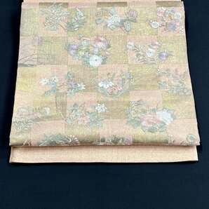 着物月花 総刺繍 蘇州刺繍 品のある花 袋帯 お太鼓柄 正絹 金銀糸 ob1516の画像3