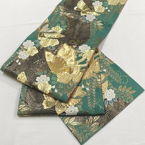 着物月花 艶やかな花蝶 袋帯 六通柄 正絹 金糸 ob1525の画像1