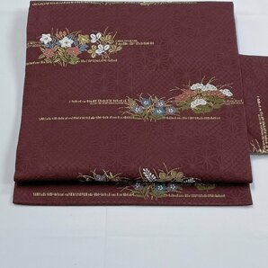 着物月花 品のある花 ９寸名古屋帯 全通柄 正絹 金糸 ob1529の画像1