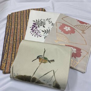 着物月花 同梱不可 名古屋帯 まとめ売り まとめて２４点 すべて正絹 刺繍 綴れ 手描き染 など リメイク素材 手芸用 着付け練習用 na003の画像6