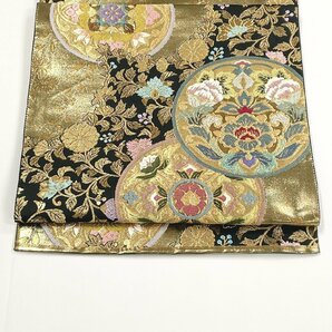 着物月花 引箔 唐織 唐花 華文様 袋帯 全通柄 正絹 金銀糸 ob1558の画像1