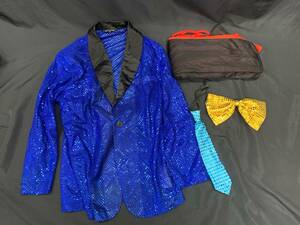 【X5】ステージ衣装まとめ売り　ジャケット　ネクタイ　蝶ネクタイ　マント　マジック　手品　スパンコール　青　黄色　4点セット