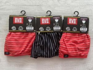 【新品未使用】BVD B.V.D. ビキニ メンズ ショーツ パンツ 下着 LL XL 綿混 ストレッチ 3枚セット ブラック レッド 黒 赤 ★定価¥2,640