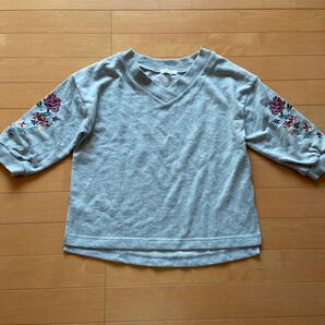 3can4on☆袖刺繍 6分袖 裏毛カットソー♪サイズ2☆used