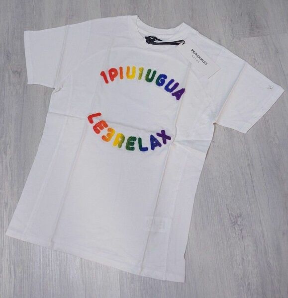 新品Mサイズ 1PIU1UGUALE3 RELAX レインボーロゴ半袖Tシャツ 半袖 Tシャツ ホワイト