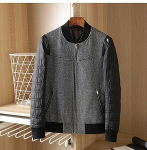 JK-白黒(実寸50 L-XL度 )高品質ウール 春秋冬 ジャケット 高級ジャケット 大人のトラックジャケット