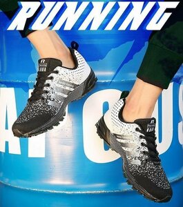 ウォーキングシューズ メンズ スニーカー 運動靴 ローカット 軽量 靴 シューズ ジョギング 屋外 四季兼用 ブラック&ホワイト 25cm